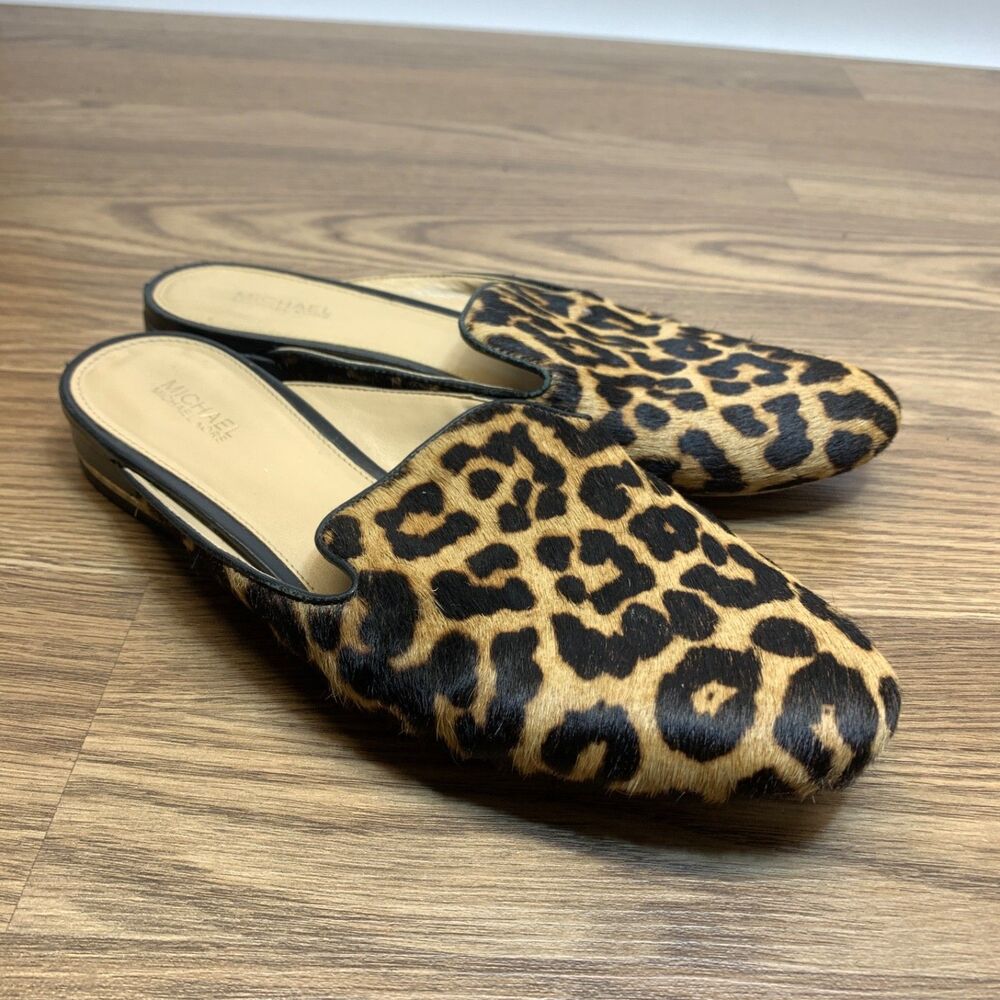 Michael Michael Kors Natasha Mule Slide Size 8 Leopard Calf Hair Slip On Shoes